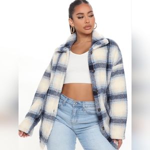 Navy fuzzy plaid shacket